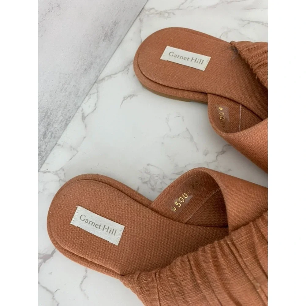 Garnet Hill Linen Crossover Slides Sandals Slippers Sz 37 (US 6.5) Resort Beach